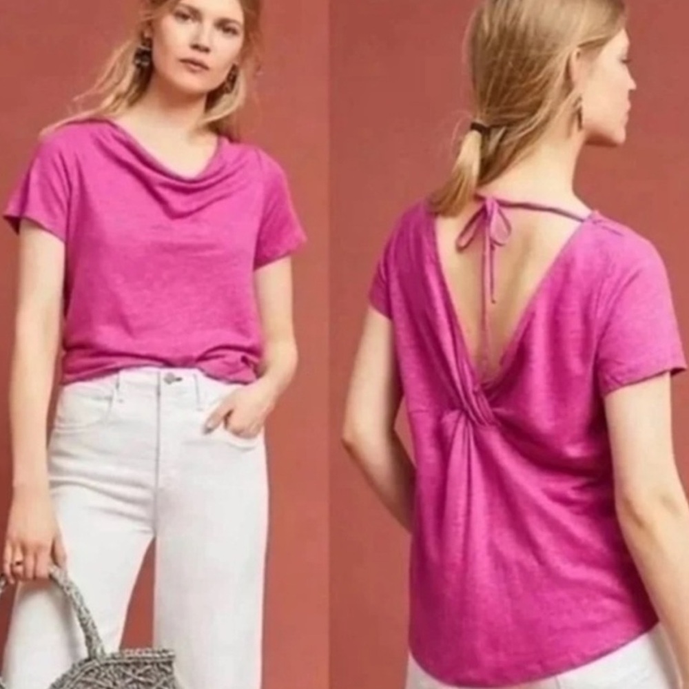 Anthropologie Maeve Linen Horizon Back Twist Tie Top